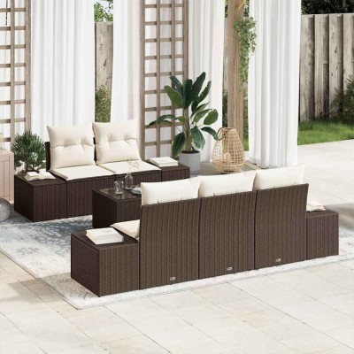 vidaXL Set de canapele pentru grădină 6 pcs Maro Rattan poli foto