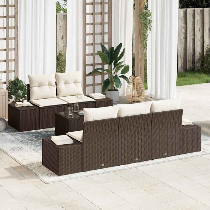 vidaXL Set de canapele pentru grădină 6 pcs Maro Rattan poli