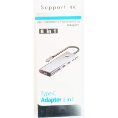 Adaptor hub multiport 8 in 1, Media hub, Cu cablu USB-C, PD 100W charging port, support HDMI 4K, SD/TF card reader, 1 USB 3.0, 1 USB-C Data, Plug and