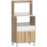 HOMCOM Corp pentru cuptor cu microunde, Bufet pentru bucătărie cu sertar, 2 uși cu &icirc;nchidere amortizată, Blat de lucru și rafturi deschise, Stejar | A