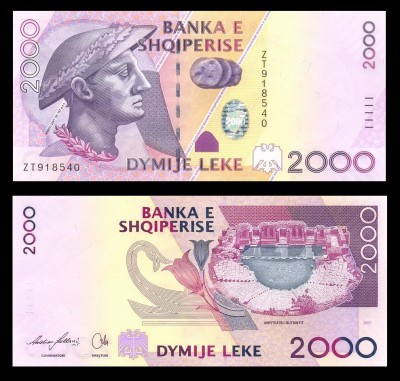ALBANIA █ bancnota █ 2000 Leke █ 2007 █ P-74a █ UNC █ necirculata foto