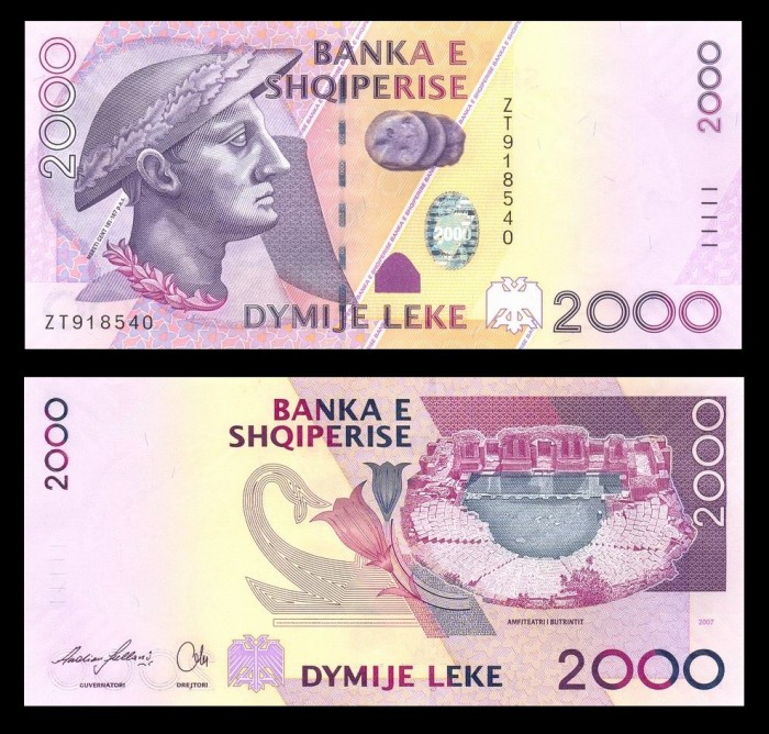 ALBANIA █ bancnota █ 2000 Leke █ 2007 █ P-74a █ UNC █ necirculata