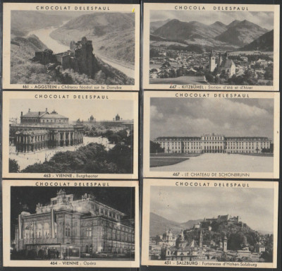 1950 Vederi din Austria - 18 cartonase reclama ciocolata Delespaul, Trade Cards foto