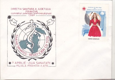 bnk fil Plic ocazional 7 aprilie Ziua sanatatii - Filiala AFR Prahova - marca Crucea Rosie 1980 foto