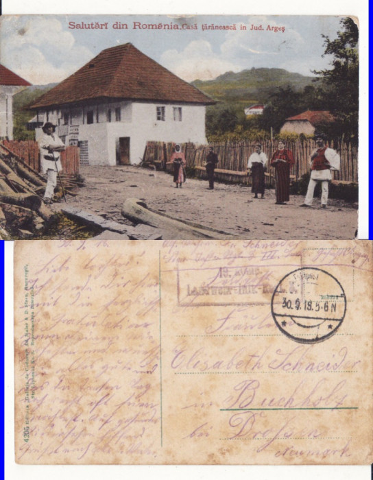 Romania - tipuri, port popular, casa taraneasca Arges-cenzura WWI, WK1