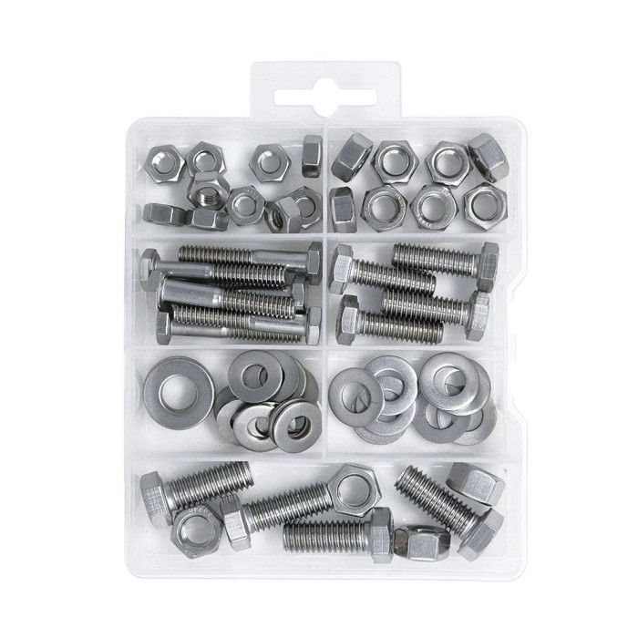Set 60 de bucati suruburi, piulite si saibe hexagonale T.K. Excellent, otel, cutia crapata