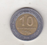 Bnk mnd Uruguay 10 pesos 2000 bimetal , Artigas, America Centrala si de Sud