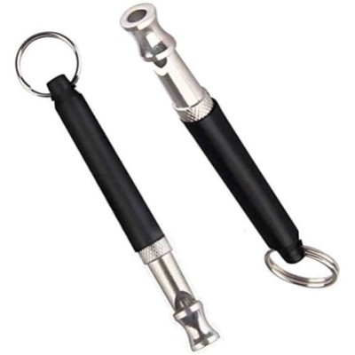 Set 2x Fluier de dresaj pentru caini, lungime 8 cm, metal plastic, negru argintiu foto