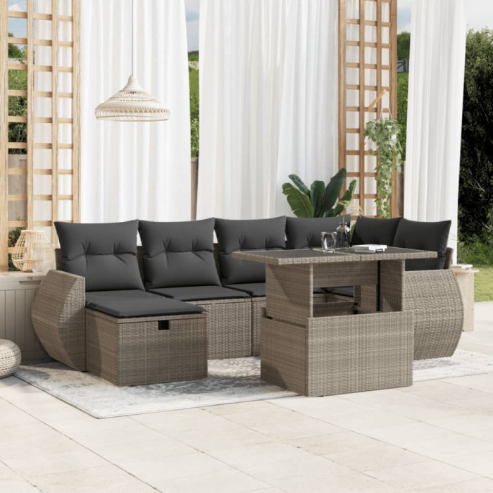 Gossi set canapele de gradina cu perne, 7piese gri deschis poliratan