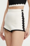 Elisabetta Franchi pantaloni scurți culoarea bej, cu imprimeu, high waist, SH00952E2