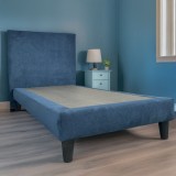 Pat Milano Premium din Lemn Masiv - 90&times;200 cm Albastru / Pat + Saltea