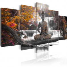 Tablou canvas 5 piese - Buddha de toamna - 100 x 50 cm foto