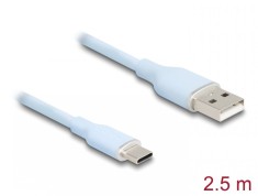 Cablu USB-A 2.0 la USB type C T-T 2.5m silicon Blue, Delock 81223