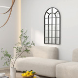 Cumpara ieftin Oglindă arcuită HOMCOM pentru casă și birou cu suport de perete din sticlă groasă și metal, 62x2,5x110 cm, de culoare negru