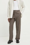 Les Deux pantaloni din l&acirc;nă culoarea maro, drept, LDM510153