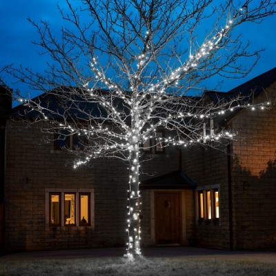 Instalatie de craciun liniara 50 m, 8 jocuri de lumini, controler, protectie anti-inghet, fir cupru,1 m prelungitor 220v, 498 led, fir negru, alb rece foto