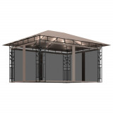 Pavilion cu plasa anti-tantari&amp;lumini LED,gri taupe, 4x3x2,73 m
