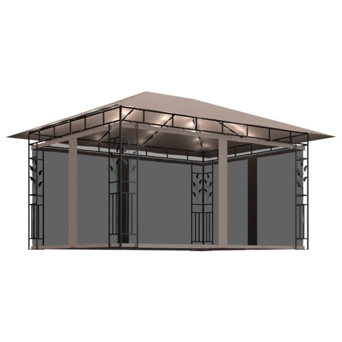 Pavilion cu plasa anti-tantari&amp;lumini LED,gri taupe, 4x3x2,73 m