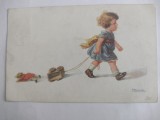 Felicitare fetita cu jucarie papusa semnat W Tialkowska