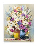 Tablou cu flori pictat manual, Din gradin bunicii, 50x40cm ulei pe panza, Constantin Feraru