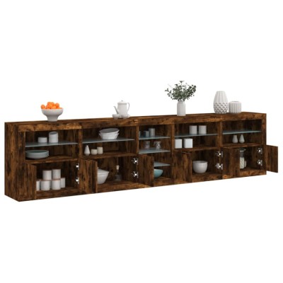 vidaXL Dulap cu lumini LED, stejar fumuriu, 283x37x67 cm foto