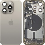 Capac Baterie Apple iPhone 15 Pro, Cu Carcasa Mijloc, Versiune US, Bej (Natural Titanium), Swap