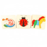 Set 3 ​Puzzle din lemn, animalute, 7Toys