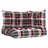 Perne pentru canapea din paleți, 3 buc, roșu, model carouri
