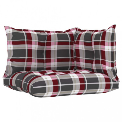 Perne pentru canapea din paleți, 3 buc, roșu, model carouri foto