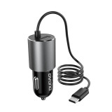 &Icirc;ncărcător auto USB cu cablu USB-C integrat 34 A negru R5Pro T Dudao