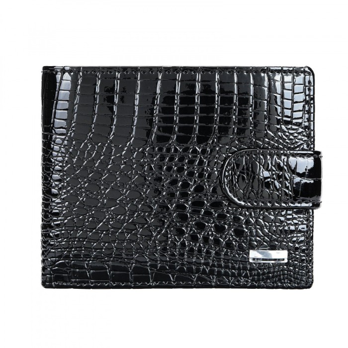 Portofel dama, BUSY LDY&amp;GTM&reg; Black Rouge, piele naturala lacuita, multiple compartimente, poza, carte de identitate, negru