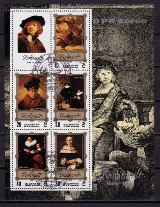 ✅ ( C7 ) Coreea Nord / Korea 1983 ,&quot;Rembrandt - tablouri &quot;, Michel colita 138 cota 8,50 Euro , stampila prima zi