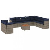 Set canapele de gradina cu perne, 11 piese, gri, poliratan