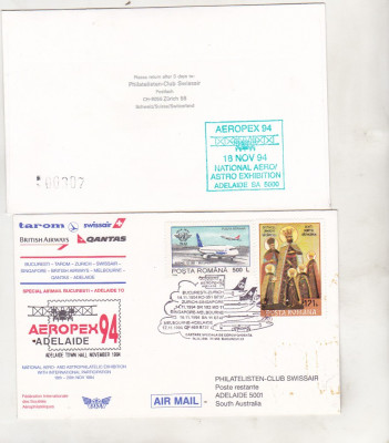 bnk fil Plic ocazional Zbor Bucuresti Zurich Singapore Melbourne Adelaide Aeropex 94 foto