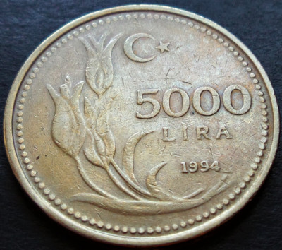 Moneda 5000 LIRE - TURCIA, anul 1994 * cod 2258 D - model MARE foto