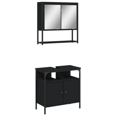Set mobilier de baie, 2 piese, negru, lemn compozit foto
