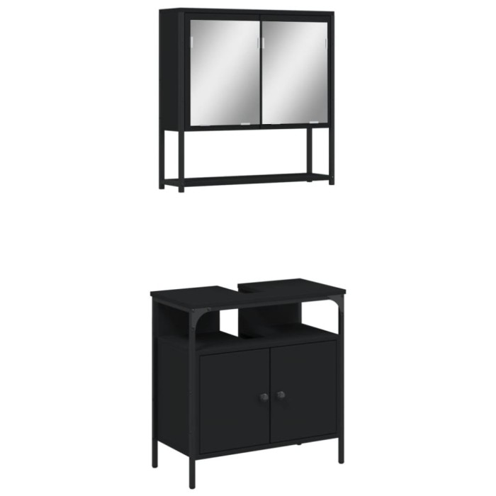 Set mobilier de baie, 2 piese, negru, lemn compozit
