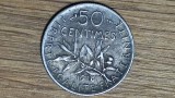 Franta -moneda de colectie istorica- 50 centimes 1918 argint XF+ superb patinata, Europa