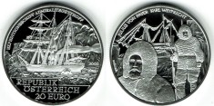 Austria 20 euro 2005 Proof argint, polar expedition ship Admiral Tegetthoff caseta , certificat