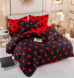 Cumpara ieftin Lenjerie pat dublu,bumbac finet,6 piese,cearceaf cu elastic,neagra cu buline rosii-A788, Jojo Home