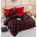 Lenjerie pat dublu,bumbac finet,6 piese,cearceaf cu elastic,neagra cu buline rosii-A788