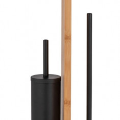 Suport hartie igienica si perie toaleta, Wenko, Lesina 3 in 1, 18 x 69 x 18 cm, bambus/inox, natur/negru