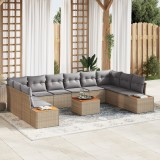 Set de Sofa de Grădină vidaXL cu Pernuțe Bej Ratan Poliester Acacia, Sofa de Grădină vidaXL cu 2 Locuri cu Spațiu de Depozitare &amp; Pernuțe Bej Ratan Po