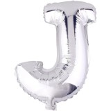 Balon folie metalizata litera j, flippy, 80 cm, umflati cu heliu sau aer, ambalaj individual, pai inclus, argintiu