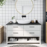 vidaXL Blat de baie, gri &icirc;nchis, 100x40x(2-4) cm, lemn masiv tratat
