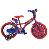 Bicicleta pentru copii Spiderman Dino Bikes, 16 inch, roti ajutatoare detasabile, maxim 60 kg, 5-7 ani