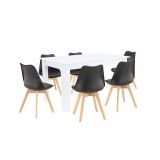 Set de masă Zara 6+1 alb-negru