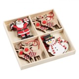 Set de 8 figurine lemn Crăciun glitter, decoratiuni brad, multicolor, CMCLASS