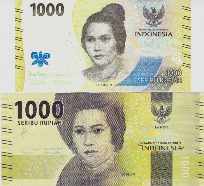 Bancnota Indonezia 1.000 Rupii 2016 si 2022 - PNew UNC ( set x2 )