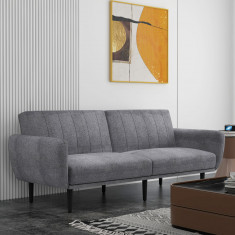 Canapea extensibilă HOMCOM cu 3 locuri cu spătar rabatabil pe 3 niveluri, canapea modernă din material textil și picioare din lemn, 208x84x82cm, de cu